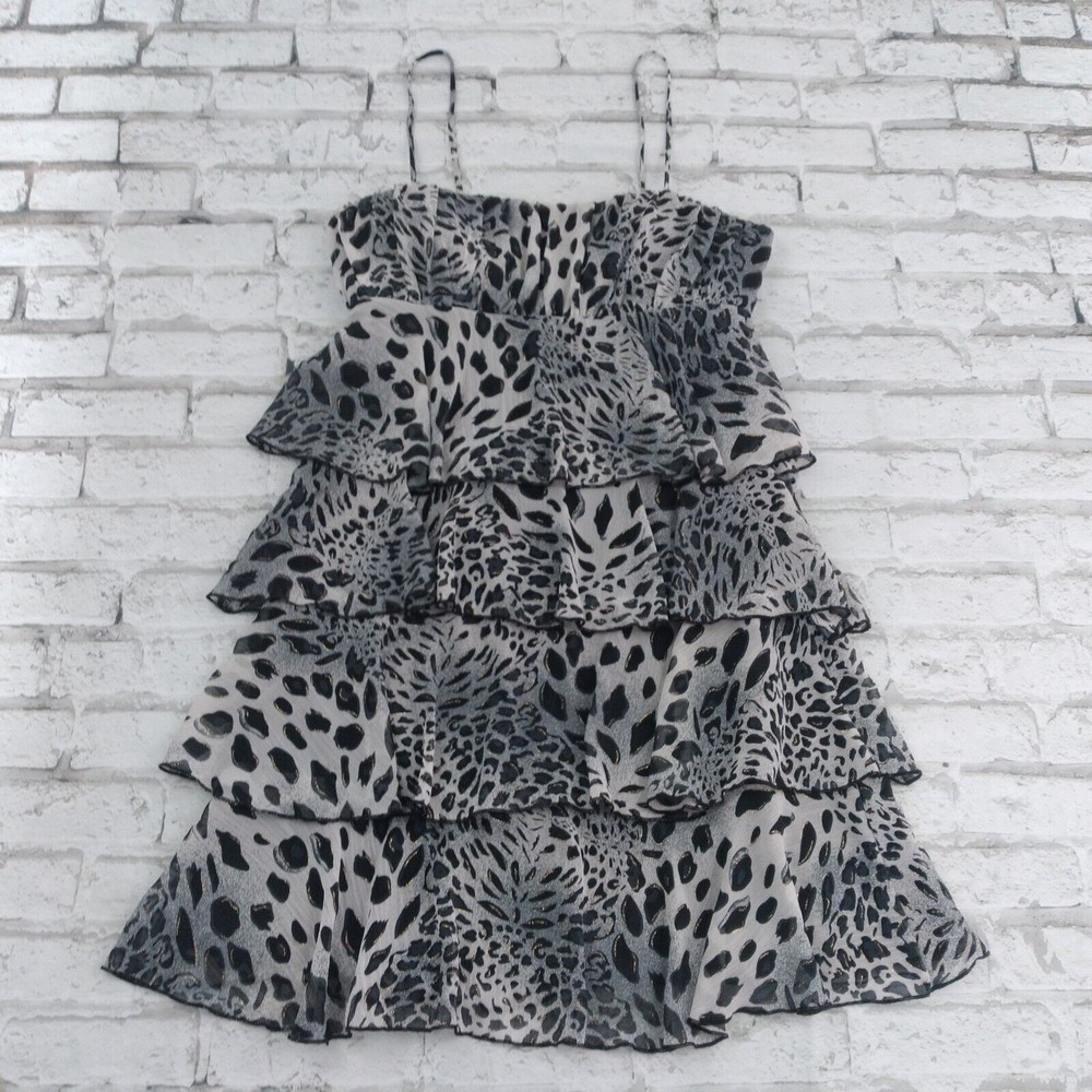 Rampage Dress Womens Juniors 7 Animal Print Ruffle Tiered Lined Spaghetti Strap